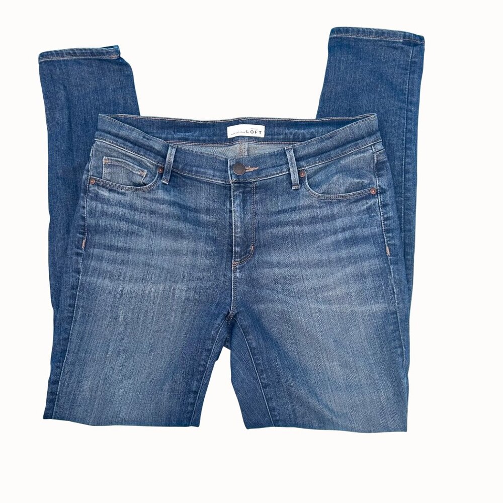 ANN TAYLOR LOFT WOMEN'S MID RISE BLUE DENIM MID/DARK WASH MODERN SKINNY JEANS